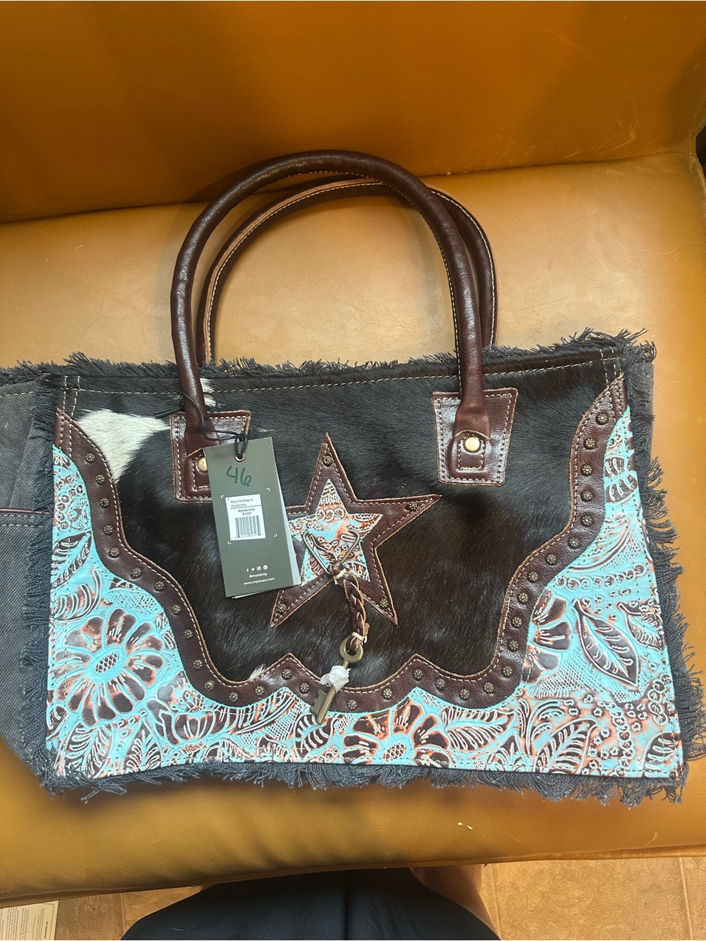 Myra Bag Brown & Turquoise Tooled Star Tote